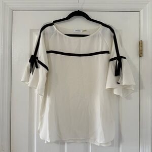 Calvin Klein Black and White Flutter Sleeve Blouse